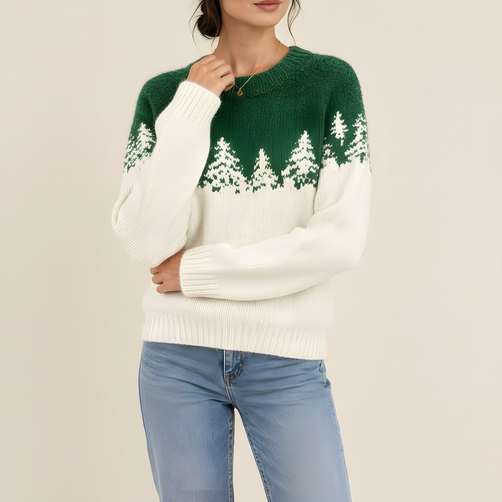Leonie – Weihnachtspullover Damen mit Tannen-Jacquard (2) – Bellemina Zürich