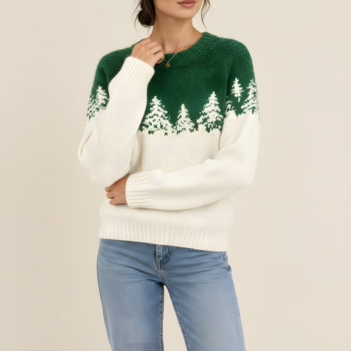 Leonie – Weihnachtspullover Damen mit Tannen-Jacquard (2) – Bellemina Zürich
