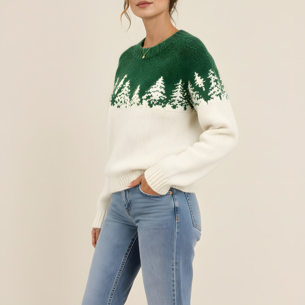 Leonie – Weihnachtspullover Damen mit Tannen-Jacquard (3) – Bellemina Zürich