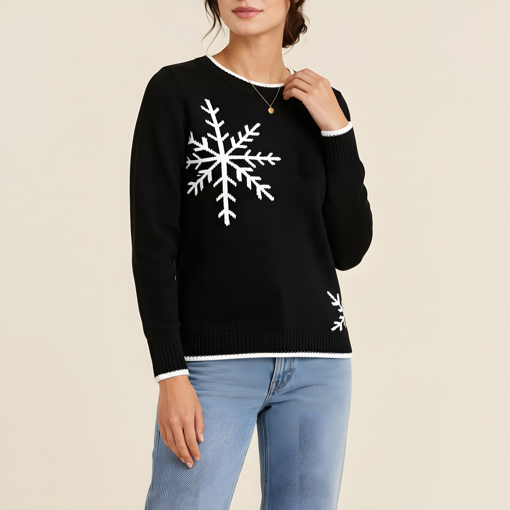 Mila – Weihnachtspullover Damen mit gestrickten Schneeflocken (2) – Bellemina Zürich