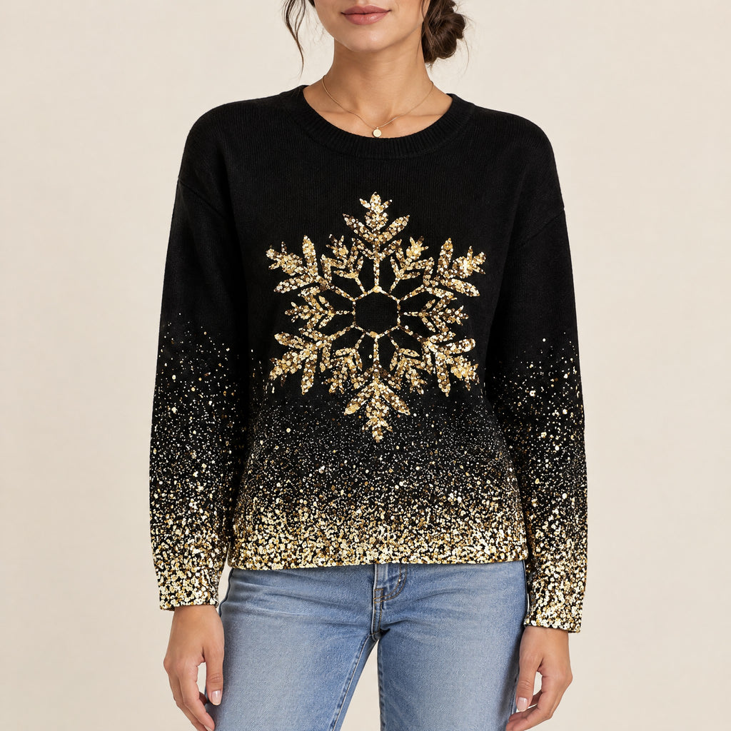 Sophie – Weihnachtspullover Damen mit Glitzer-Schneeflocke – Bellemina Zürich